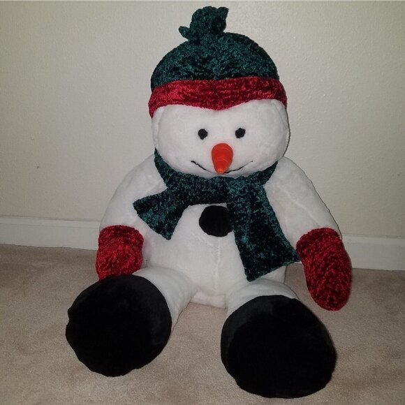 MTY International Snowman Plush BIG 22" Stuffed Animal Green Hat Scarf Christmas - Picture 1 of 6